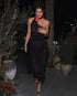 Black Diagonal Collar Mesh Elastic Semi Transparent Hip Sexy Women Lace Floral Red Goose Web Dress by Ragazza