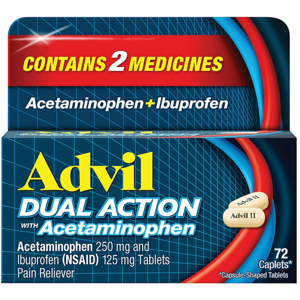 Advil Dual Action Ibuprofen And Acetaminophen Pain Relief Coated Caplets 