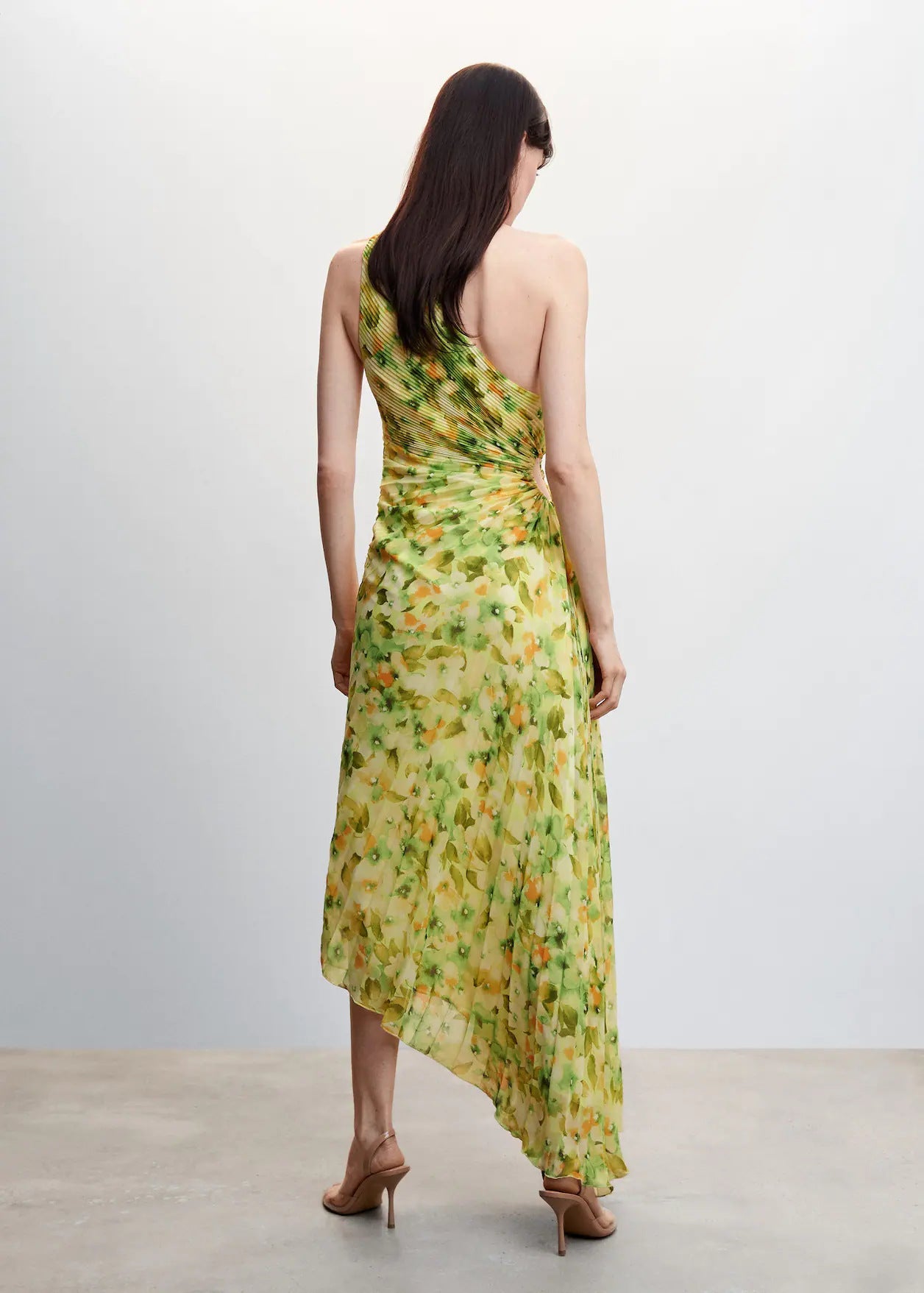 French Best Women Clothes One-Shoulder Floral Printed Pleated Dress by Ragazza