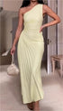 Women Clothing One Shoulder Pleated Color Light Color Series Irregular Asymmetric Dress  DestGlow