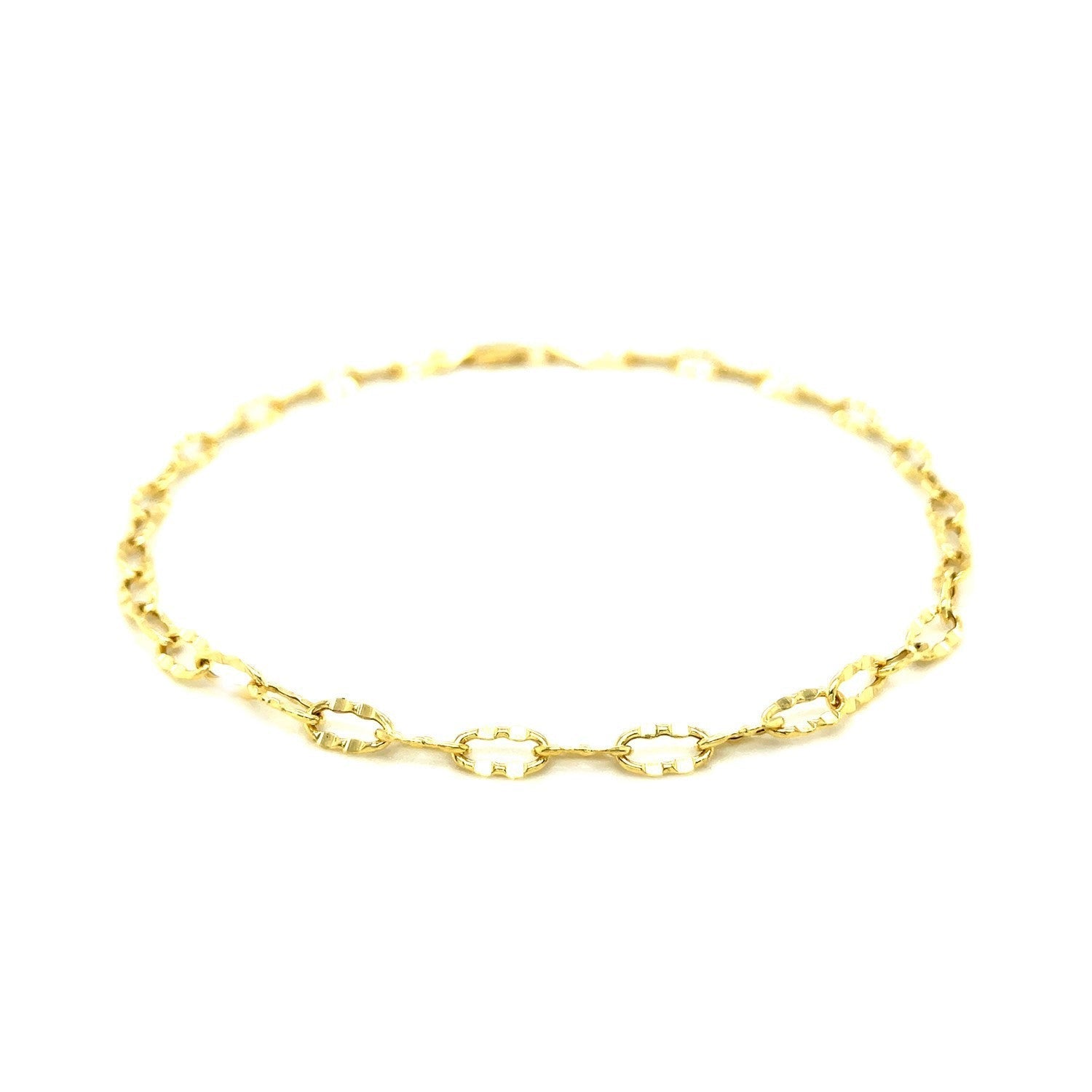14k Yellow Gold Anklet with Flat Hammered Oval Links  DestGlow