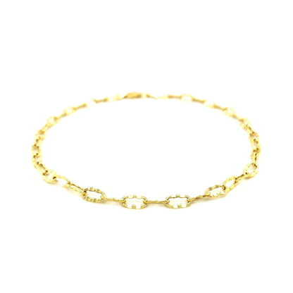 14k Yellow Gold Anklet with Flat Hammered Oval Links  DestGlow