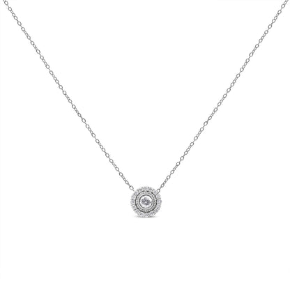 .925 Sterling Silver 1/2 Cttw Round Diamond Halo Circle Pendant 18" Necklace (I-J Color, I2-I3 Clarity) by Bids.com