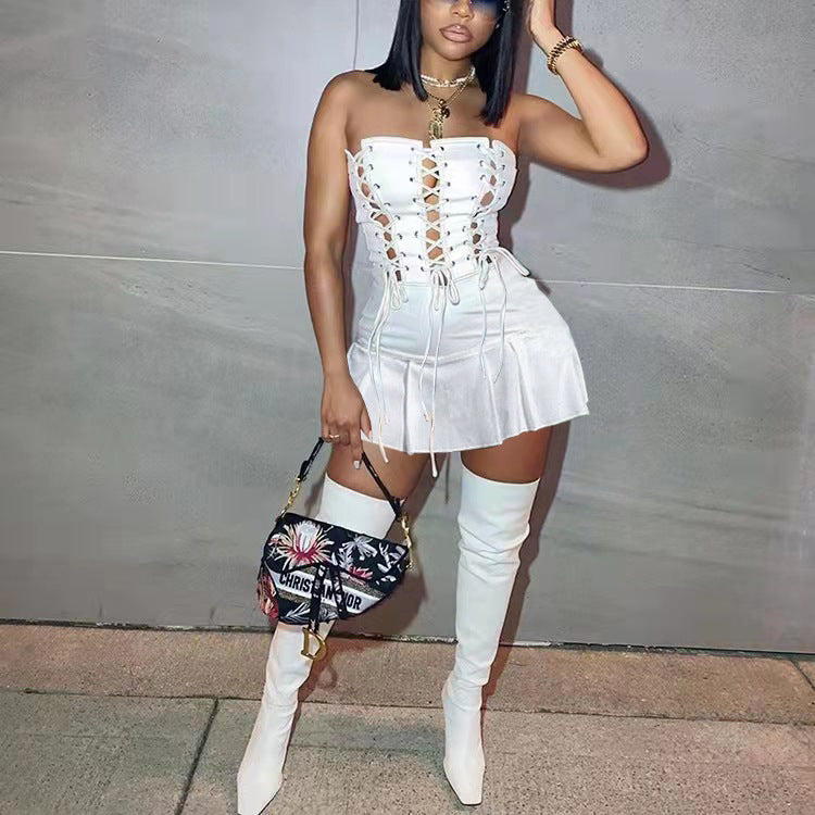 Women Sexy Cutout Eyelet Sleeveless Dress Crisscross by Ragazza