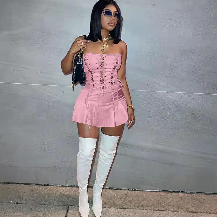 Women Sexy Cutout Eyelet Sleeveless Dress Crisscross by Ragazza