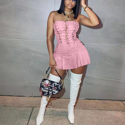 Women Sexy Cutout Eyelet Sleeveless Dress Crisscross by Ragazza