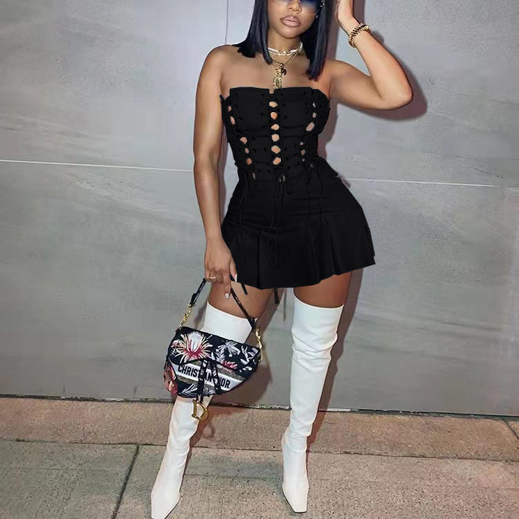 Women Sexy Cutout Eyelet Sleeveless Dress Crisscross by Ragazza