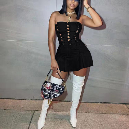 Women Sexy Cutout Eyelet Sleeveless Dress Crisscross by Ragazza