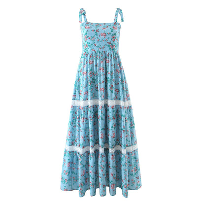 Spring Autumn Floral Strap Dress Vacation Seaside Lace Printed Dress by Ragazza