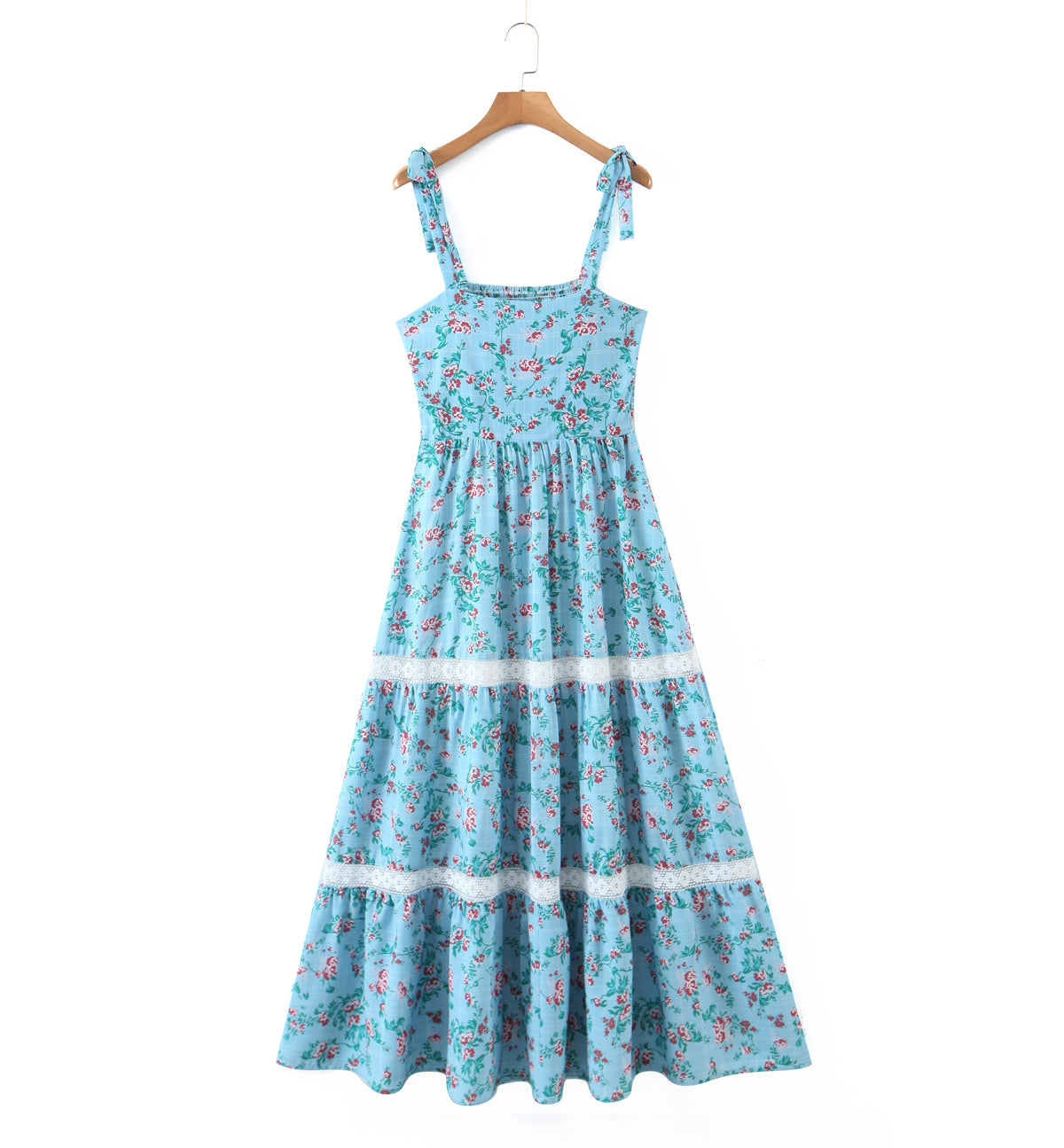Spring Autumn Floral Strap Dress Vacation Seaside Lace Printed Dress by Ragazza