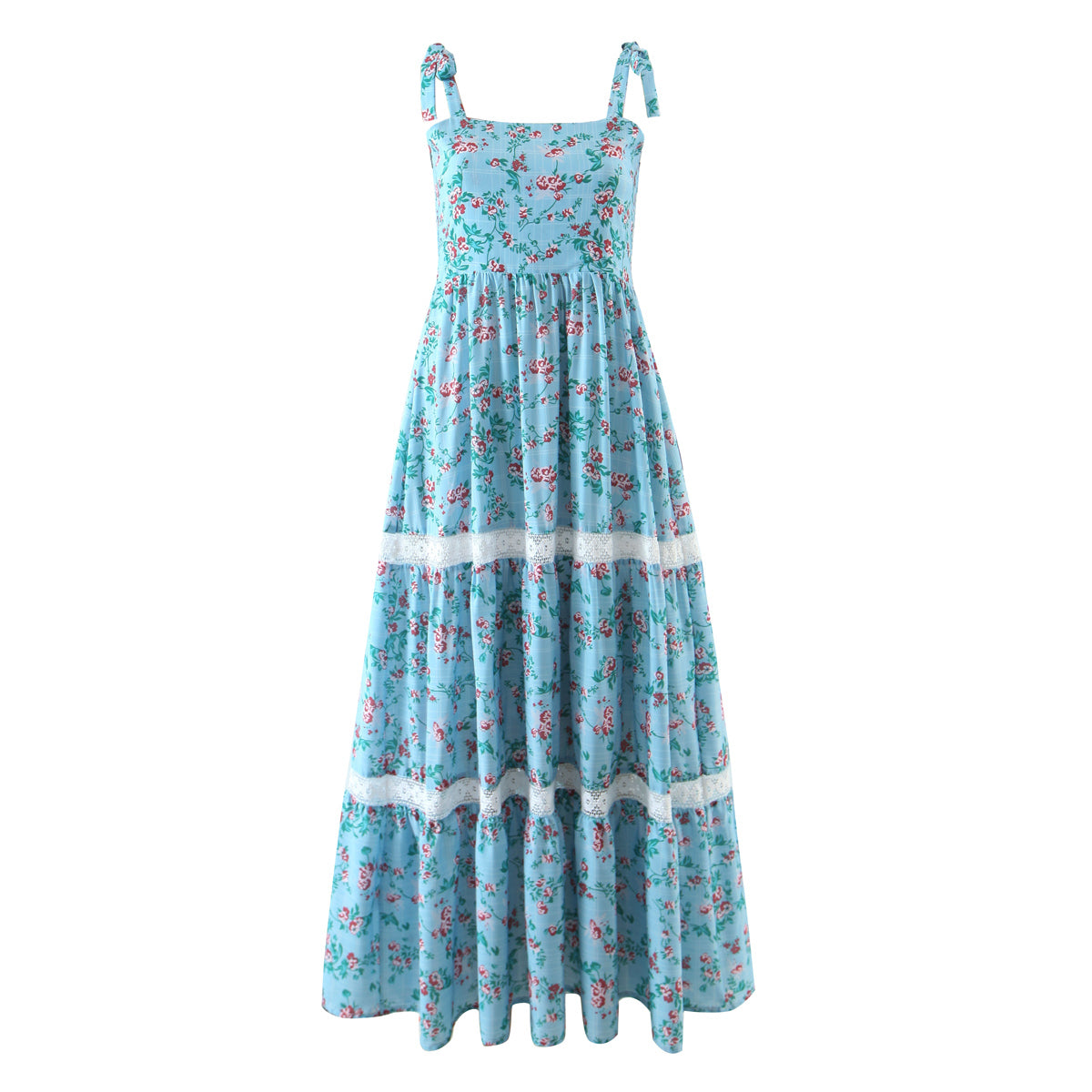 Spring Autumn Floral Strap Dress Vacation Seaside Lace Printed Dress by Ragazza