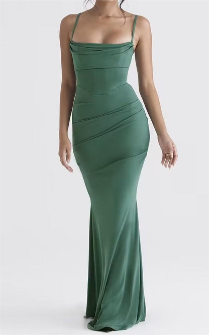 Sexy Sexy Pleated Boning Corset Strap Dress Summer Waisted Slim Fit Package Hip Dress by Ragazza