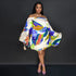 Spring Summer Off Shoulder Loose Elastic Printing Batwing Shirt Long Sleeve Dress by Ragazza