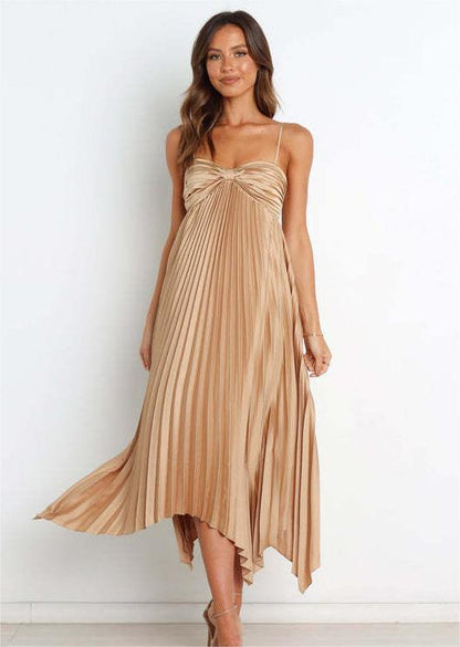 Sun Pleated Irregular Asymmetric Hem Chest Bag Sexy Strap Dress by Ragazza