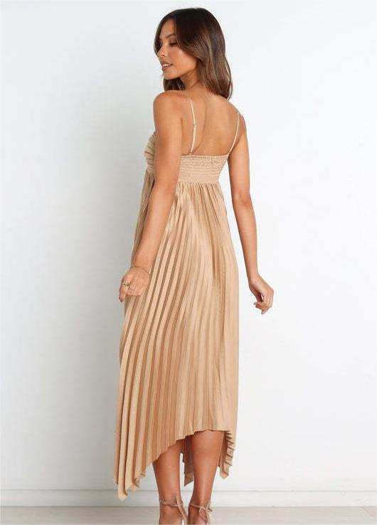 Sun Pleated Irregular Asymmetric Hem Chest Bag Sexy Strap Dress by Ragazza