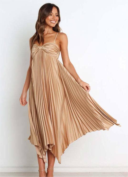 Sun Pleated Irregular Asymmetric Hem Chest Bag Sexy Strap Dress by Ragazza
