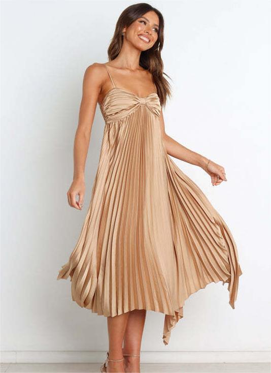 Sun Pleated Irregular Asymmetric Hem Chest Bag Sexy Strap Dress by Ragazza