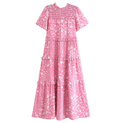 Women Clothing Printed V neck Lace up Short Sleeve Sexy Dress by Ragazza