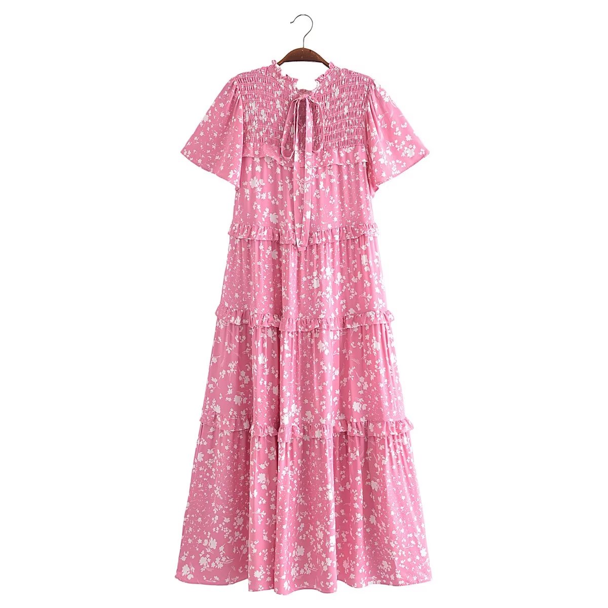 Women Clothing Printed V neck Lace up Short Sleeve Sexy Dress by Ragazza