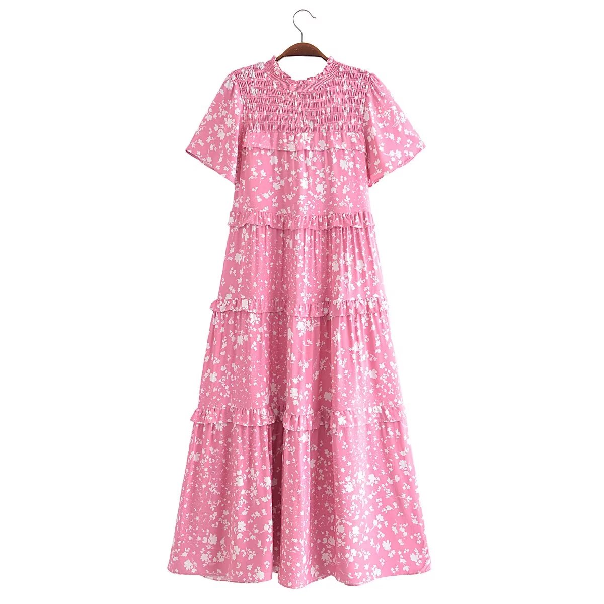 Women Clothing Printed V neck Lace up Short Sleeve Sexy Dress by Ragazza
