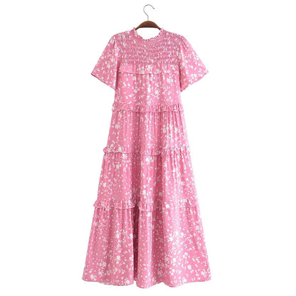 Women Clothing Printed V neck Lace up Short Sleeve Sexy Dress by Ragazza