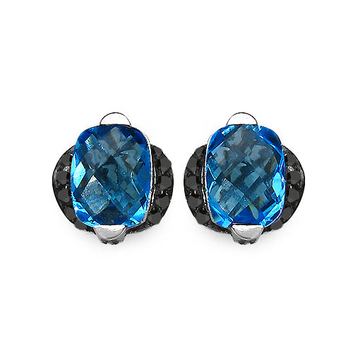 3.74 Carat Genuine Blue Topaz &amp; Black Diamond .925 Sterling Silver Earrings by Bids.com