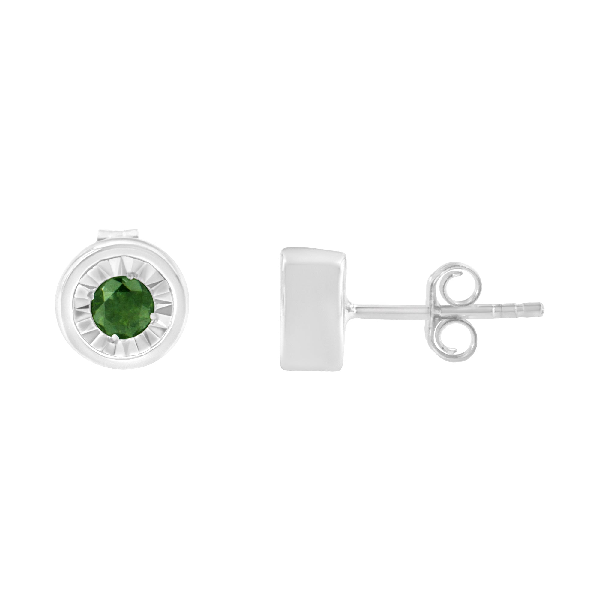 .925 Sterling Silver 1/4 Cttw Round Brilliant-Cut Green Diamond Miracle-Set Stud Earrings (Fancy Color-Enhanced, I1-I2 Clarity) by Bids.com