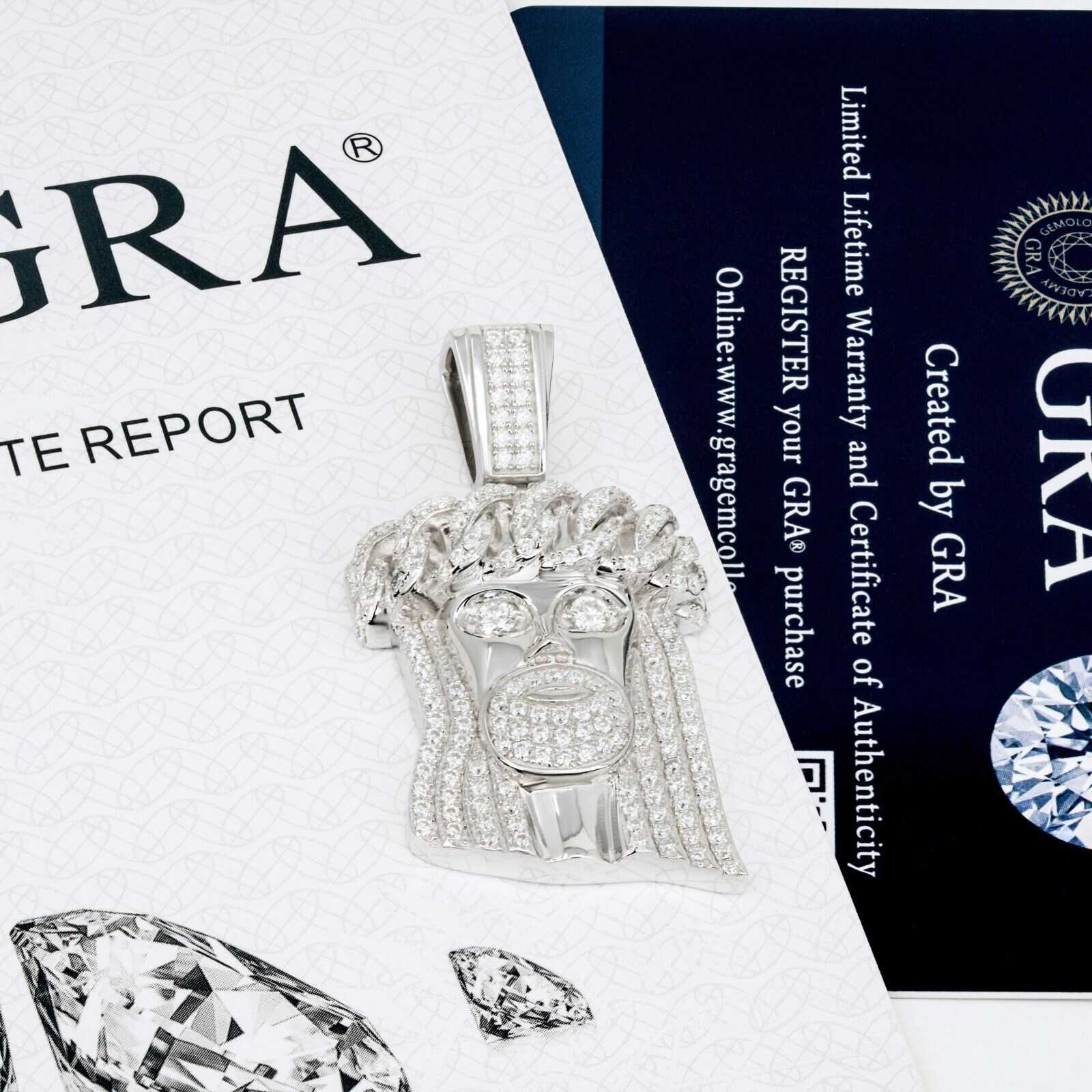 Unisex Moissanite Jesus Head Piece Pendant 3.3mm Rope Chain Necklace 925 Silver - DestGlow