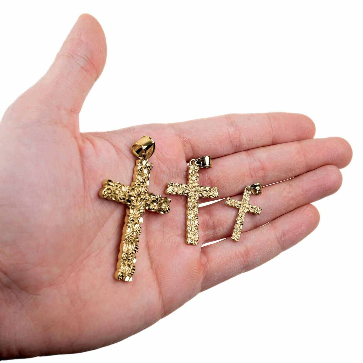 Nugget Cross Pendant in 925 Sterling Silver 14K Gold