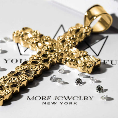 Nugget Cross Pendant in 925 Sterling Silver 14K Gold