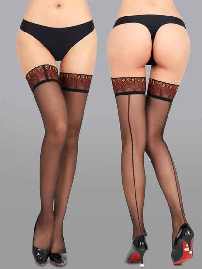 Sexy Peacock Lace Trim Thigh High Stockings