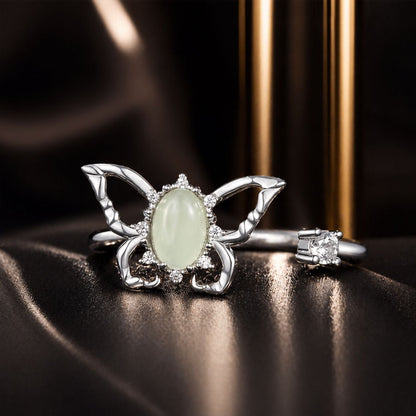 925 Sterling Silver &amp; Natural Jade Pavé Setting Ring for Women  DestGlow