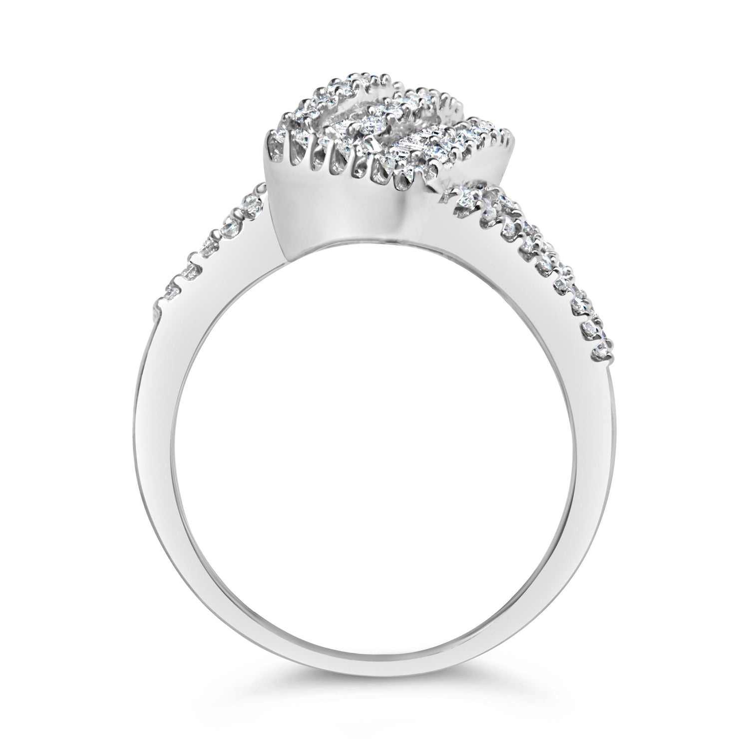14K White Gold 1-1/2 Cttw Round and Baguette Diamond Bypass Cocktail Ring Band (H-I Color, SI1-SI2 Clarity) - Size 7 by Bids.com