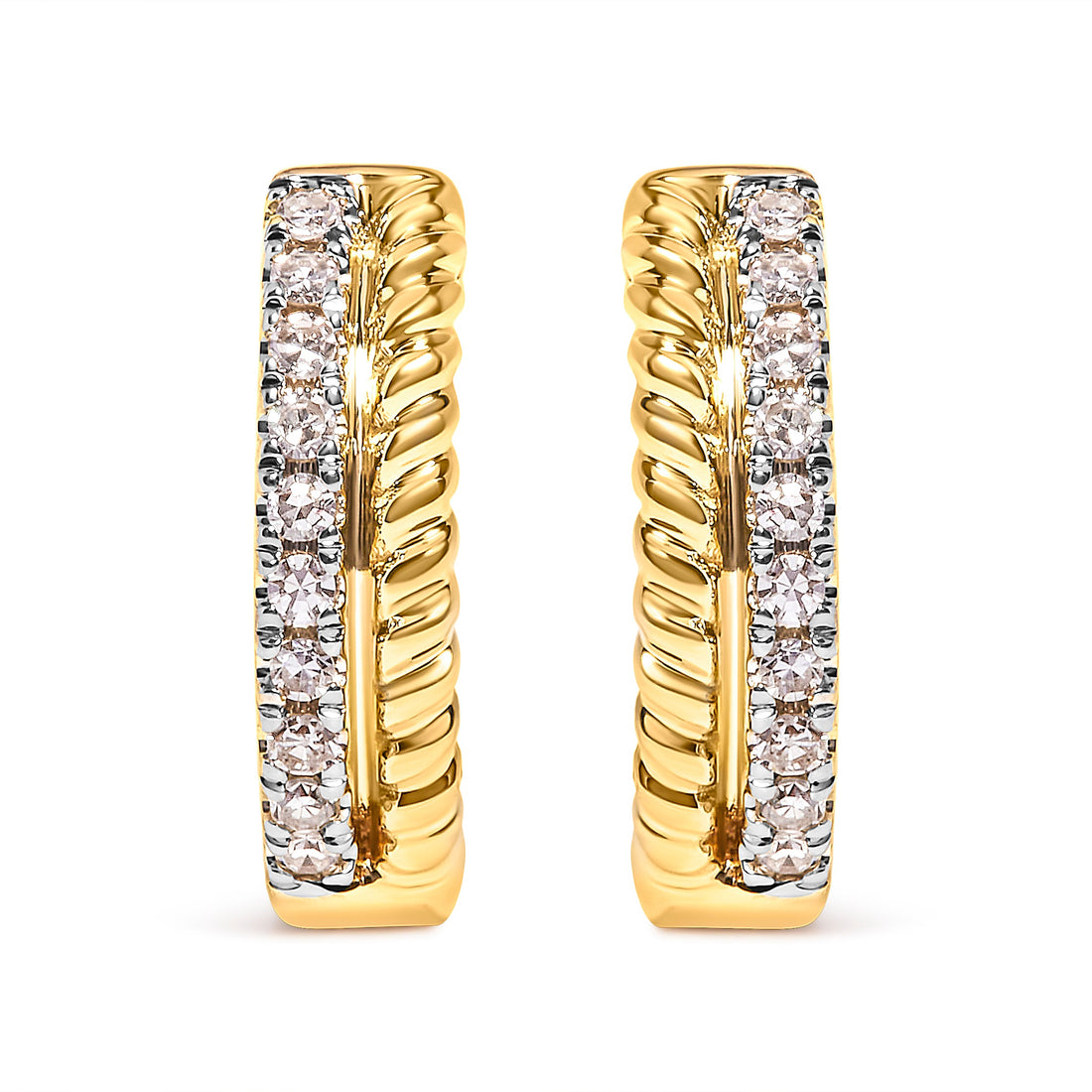 10K Yellow Gold 1/10 Cttw Diamond and Rope Twist Huggy Hoop Earrings (H-I Color, I1-I2 Clarity) by Bids.com