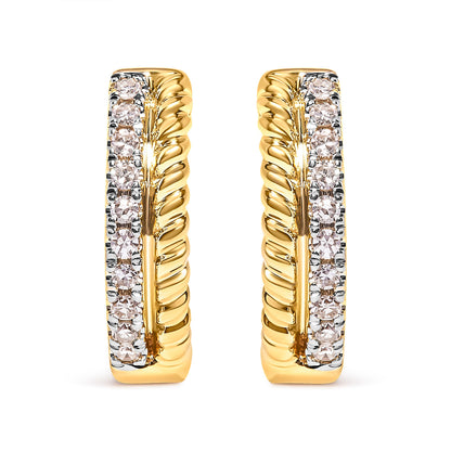 10K Yellow Gold 1/10 Cttw Diamond and Rope Twist Huggy Hoop Earrings (H-I Color, I1-I2 Clarity) by Bids.com