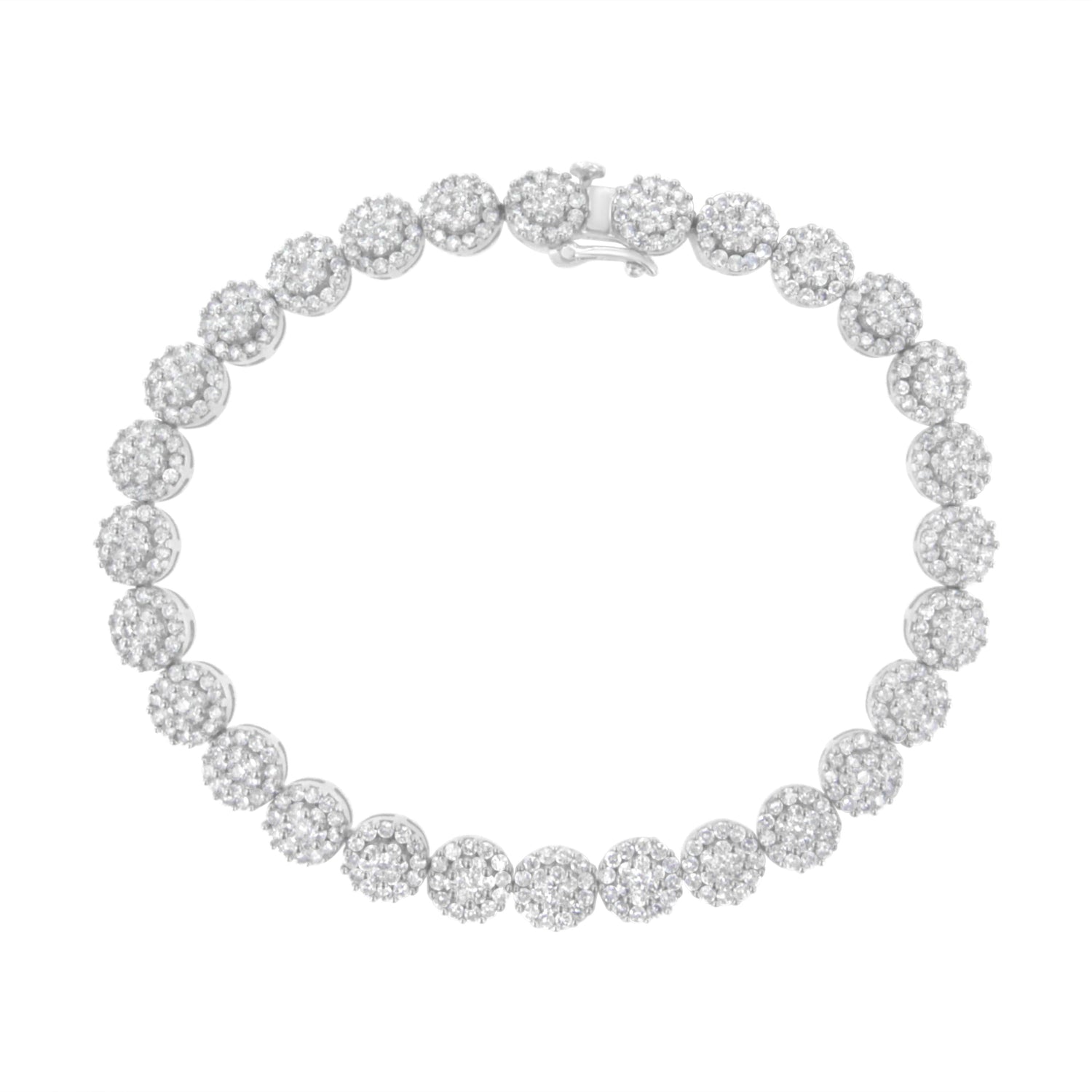 14K White Gold 3-3/4 Cttw Round-Brilliant Cut Diamond 7-1/4" Round Cluster Links Tennis Bracelet (I-J Color, SI2-I1 Clarity) by Bids.com