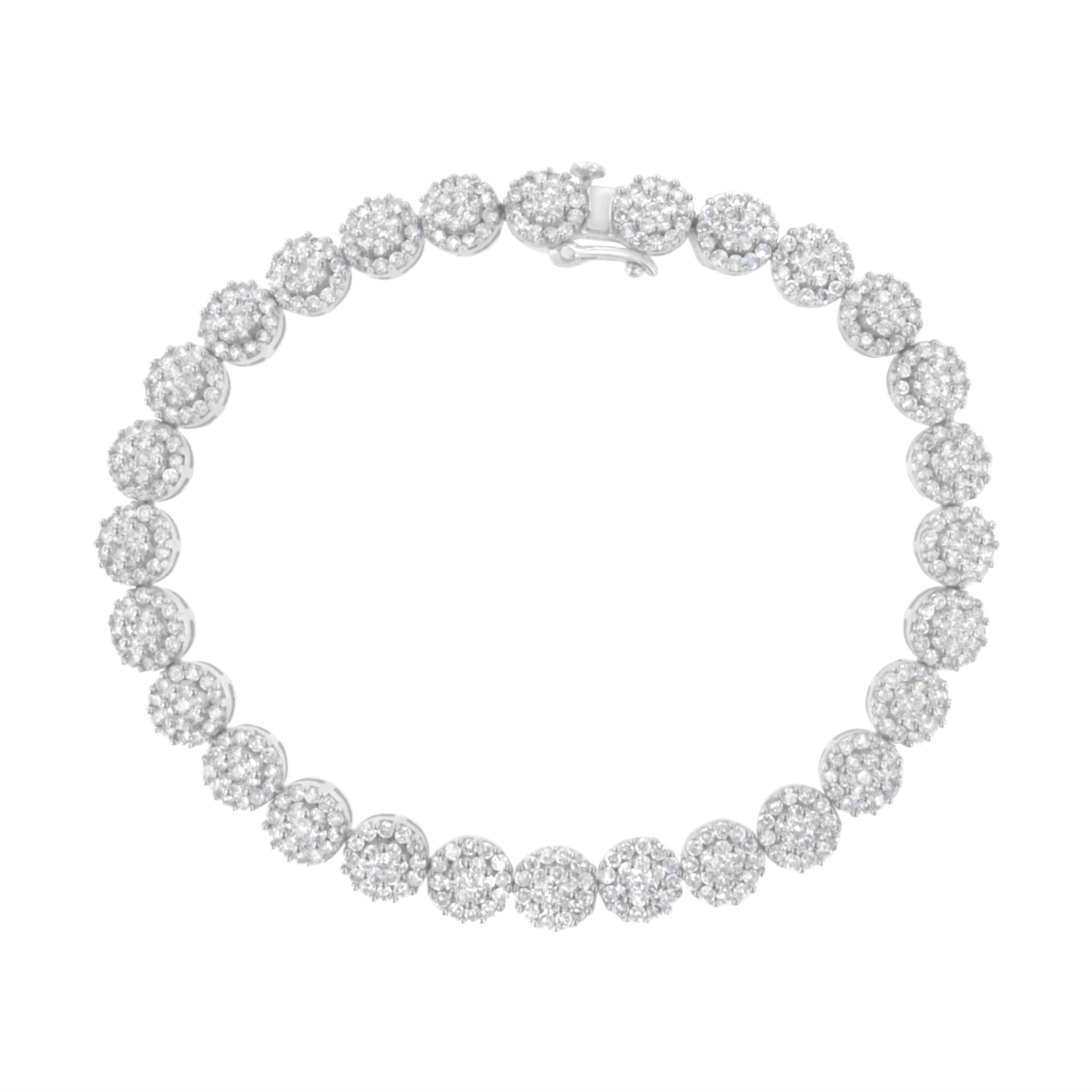 14K White Gold 3-3/4 Cttw Round-Brilliant Cut Diamond 7-1/4" Round Cluster Links Tennis Bracelet (I-J Color, SI2-I1 Clarity) by Bids.com