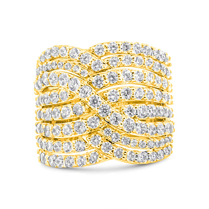 10K Yellow Gold 3.0 Cttw Diamond Eight-Row Bypass Crossover Statement Band Ring (H-I Color, I2-I3 Clarity) - Size 7 by Bids.com