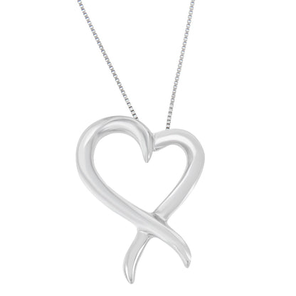 .925 Sterling Silver Open Heart-Shaped Awareness Ribbon Pendant Necklace by Bids.com