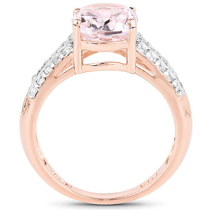 14K Rose Gold Plated 3.27 Carat Genuine Kunzite Oval and White Zircon .925 Sterling Silver Ring Ring by Bids.com