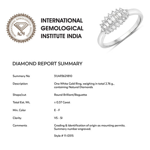 0.37 Carat Genuine White Diamond 14K White Gold Ring (E-F Color, VS-SI Clarity) by Bids.com