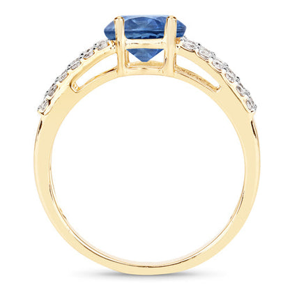 1.29 Carat Genuine Blue Sapphire and White Diamond 14K Yellow Gold Ring by Bids.com