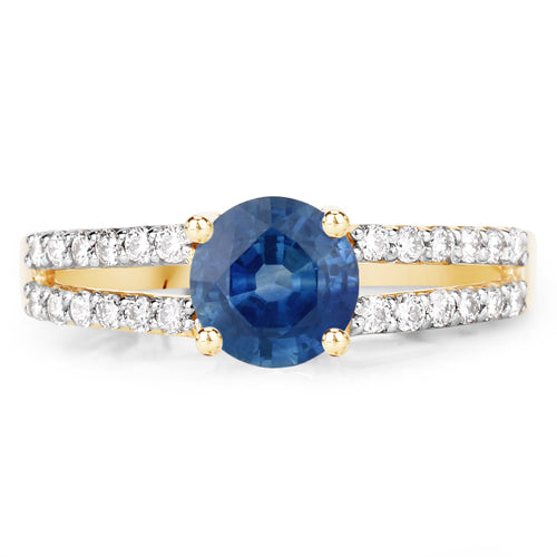1.29 Carat Genuine Blue Sapphire and White Diamond 14K Yellow Gold Ring by Bids.com