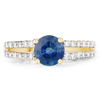 1.29 Carat Genuine Blue Sapphire and White Diamond 14K Yellow Gold Ring by Bids.com