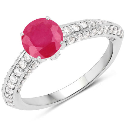 1.49 Carat Genuine Ruby and White Diamond 14K White Gold Ring (I Color, SI Clarity) by Bids.com