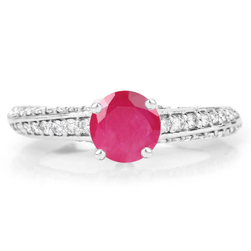1.49 Carat Genuine Ruby and White Diamond 14K White Gold Ring (I Color, SI Clarity) by Bids.com