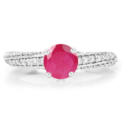 1.49 Carat Genuine Ruby and White Diamond 14K White Gold Ring (I Color, SI Clarity) by Bids.com