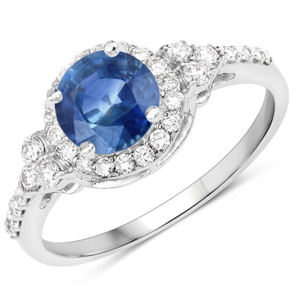 1.34 Carat Genuine Blue Sapphire and White Diamond 14K White Gold Ring by Bids.com