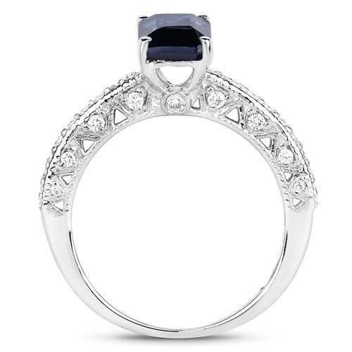 1.55 Carat Genuine Blue Sapphire and White Diamond 14K White Gold Ring (I Color, SI Clarity) by Bids.com