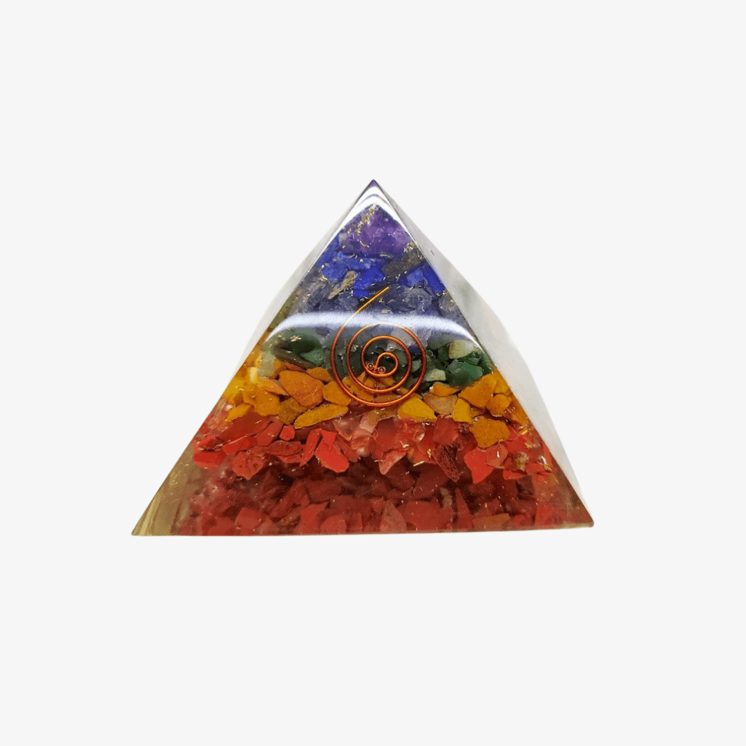 Bonded Chakra Layered Pyramid, Crystal Orgone pyramid.  DestGlow